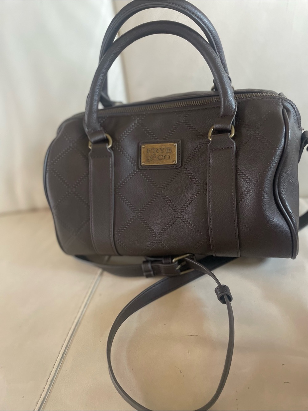 FRYE AND CO. Dark Brown Quilted Leather Satchel with Detachable Strap